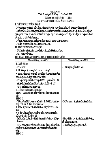 Giáo án Khoa học + Tự nhiên và Xã hội Lớp 1+2+4 - Tuần 9 - Năm học 2023-2024