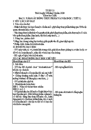 Giáo án Khoa học + Tự nhiên và Xã hội Lớp 1+4 - Tuần 23 - Năm học 2023-2024