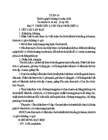 Giáo án Khoa học + Tự nhiên và Xã hội Lớp 1+4 - Tuần 33 - Năm học 2023-2024