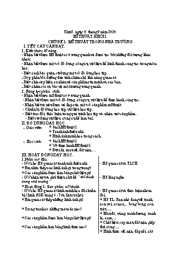 Giáo án Mĩ thuật + Đạo đức Tiểu học - Tuần 1 - Năm học 2024-2025