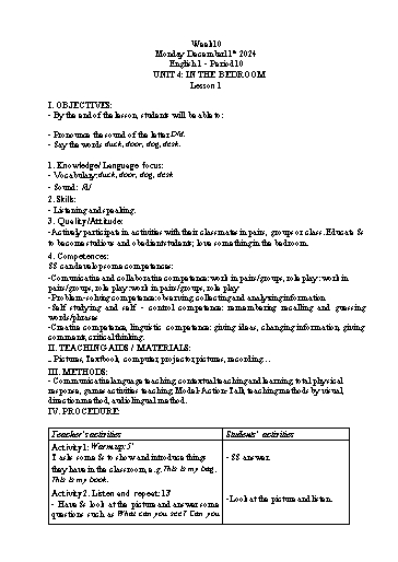 Giáo án Tiếng Anh Tiểu học - Tuần 10 - Tôn Thị Hằng