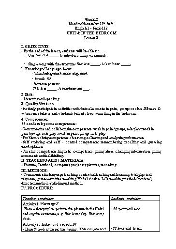 Giáo án Tiếng Anh Tiểu học - Tuần 12 - Tôn Thị Hằng