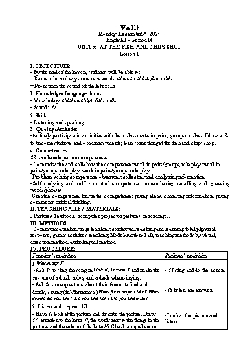 Giáo án Tiếng Anh Tiểu học - Tuần 14 - Tôn Thị Hằng