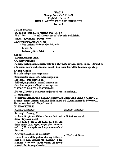 Giáo án Tiếng Anh Tiểu học - Tuần 15 - Tôn Thị Hằng