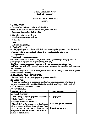 Giáo án Tiếng Anh Tiểu học - Tuần 16 - Tôn Thị Hằng