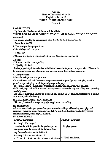 Giáo án Tiếng Anh Tiểu học - Tuần 17 - Tôn Thị Hằng