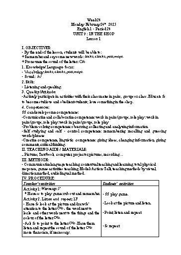 Giáo án Tiếng Anh Tiểu học - Tuần 24 - Tôn Thị Hằng