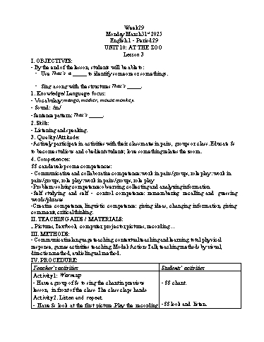 Giáo án Tiếng Anh Tiểu học - Tuần 29 - Năm học 2024-2025 - Tôn Thị Hằng