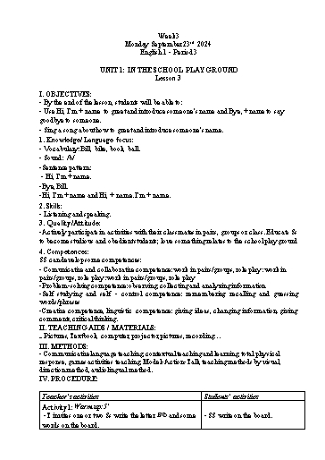 Giáo án Tiếng Anh Tiểu học - Tuần 3 - Tôn Thị Hằng