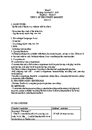 Giáo án Tiếng Anh Tiểu học - Tuần 7 - Tôn Thị Hằng