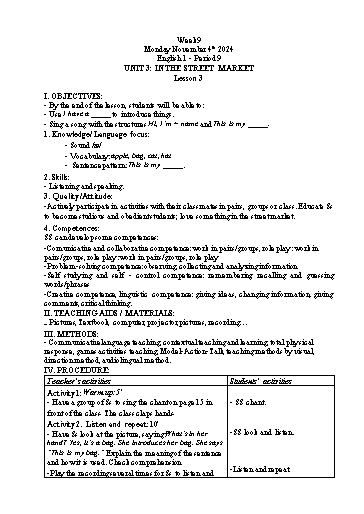 Giáo án Tiếng Anh Tiểu học - Tuần 9 - Tôn Thị Hằng