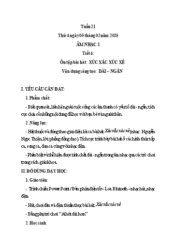 Giáo án Tiếng Việt + Âm nhạc Tiểu học - Tuần 21 - Năm 2024-2025
