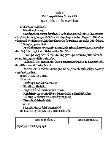 Giáo án Tin học 3 - Tuần 9 - Năm học 2024-2025