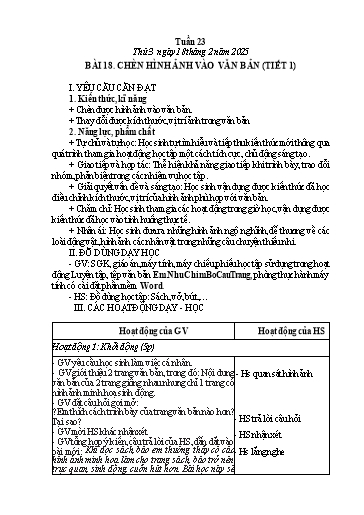 Giáo án Tin học 4 - Tuần 22 - Bài 18: Chèn hình ảnh vào văn bản (Tiết 1) - Năm học 2024-2025