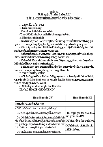 Giáo án Tin học 4 - Tuần 22 - Bài 18: Chèn hình ảnh vào văn bản (Tiết 2) - Năm học 2024-2025