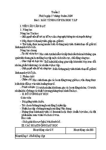 Giáo án Tin học 5 - Tuần 2 - Bài 1: Máy tính giúp em học tập - Năm học 2024-2025