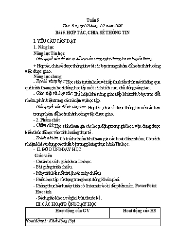 Giáo án Tin học 5 - Tuần 5 - Bài 5: Hợp tác, chia sẻ thông tin - Năm học 2024-2025