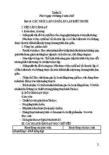 Giáo án Tin học 6 - Tuần 21 - Bài 16: Cấu trúc lặp có số lần biết trước - Năm học 2024-2025