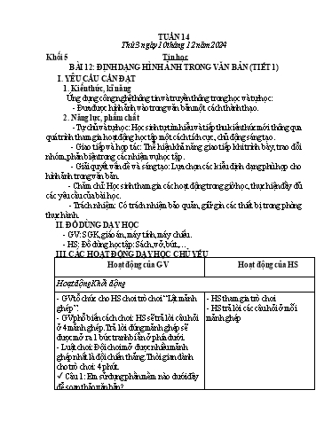 Giáo án Tin học Khối 5 - Tuần 14 - Năm học 2024-2025