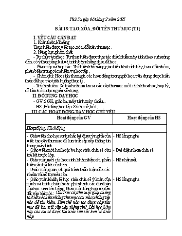 Giáo án Tin học Lớp 3 - Tuần 21 - Bài 18: Tạo, xóa, đổi tên thư mục (Tiết 1) - Năm học 2024-2025