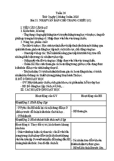 Giáo án Tin học Lớp 3 - Tuần 26 - Bài 21: Nhập văn bản cho trang chiếu (Tiết 2) - Năm học 2024-2025