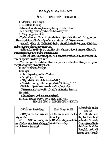 Giáo án Tin học Lớp 4 - Tuần 26 - Bài 22: Chương trình Scratch