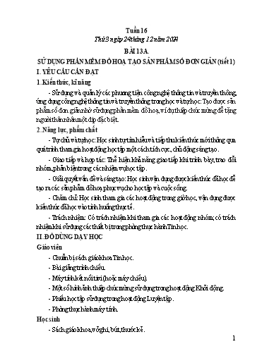 Giáo án Tin học Lớp 5 - Tuần 16 - Bài 13A: Sử dụng phần mềm đồ hoạ tạo sản phẩm số đơn giản (Tiết 1) - Năm học 2024-2025