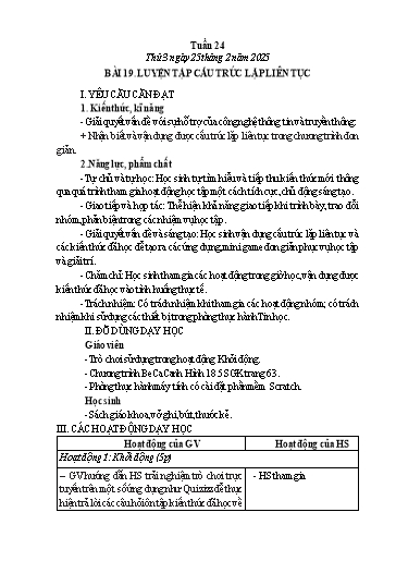 Giáo án Tin học Lớp 5 - Tuần 24 - Bài 19: Luyện tập cấu trúc lặp liên tục - Năm học 2024-2025