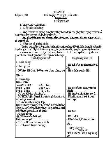 Giáo án Toán + Đạo đức Lớp 2+3 (Kết nối tri thức) - Tuần 10 - Năm học 2023-2024