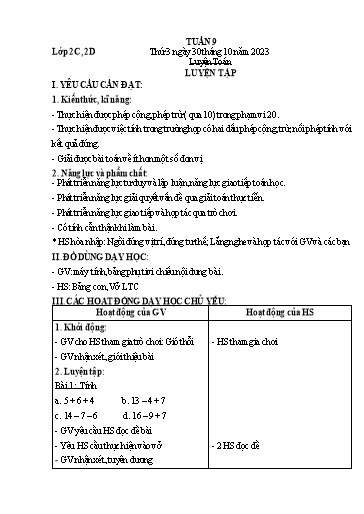 Giáo án Toán + Đạo đức Lớp 2+3 (Kết nối tri thức) - Tuần 9 - Năm học 2023-2024
