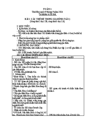 Giáo án Tự nhiên và Xã hội 2 - Tuần 1 - Năm học 2024-2025