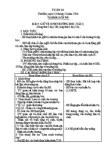 Giáo án Tự nhiên và Xã hội 2 - Tuần 10 - Năm học 2024-2025