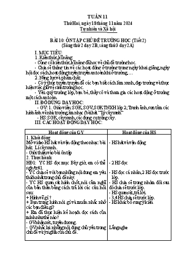 Giáo án Tự nhiên và Xã hội 2 - Tuần 11 - Năm học 2024-2025