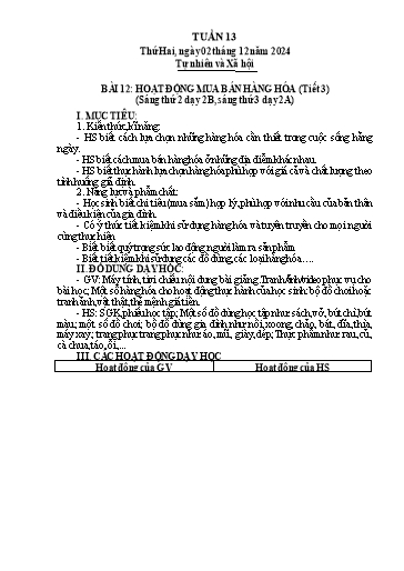 Giáo án Tự nhiên và Xã hội 2 - Tuần 13 - Năm học 2024-2025