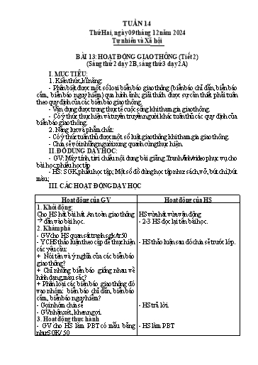 Giáo án Tự nhiên và Xã hội 2 - Tuần 14 - Năm học 2024-2025