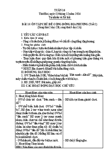 Giáo án Tự nhiên và Xã hội 2 - Tuần 16 - Năm học 2024-2025