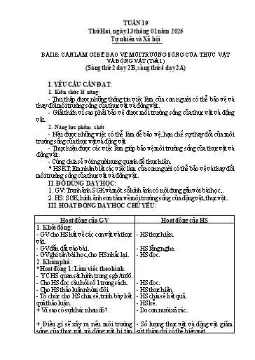 Giáo án Tự nhiên và Xã hội 2 - Tuần 19 - Năm học 2024-2025