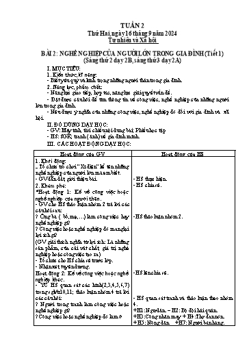 Giáo án Tự nhiên và Xã hội 2 - Tuần 2 - Năm học 2024-2025