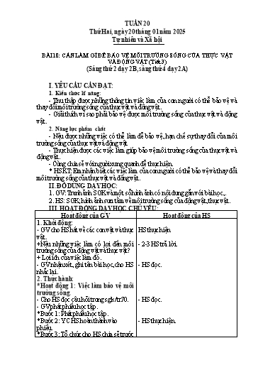 Giáo án Tự nhiên và Xã hội 2 - Tuần 20 - Năm học 2024-2025
