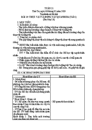 Giáo án Tự nhiên và Xã hội 2 - Tuần 21 - Năm học 2024-2025