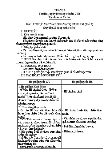 Giáo án Tự nhiên và Xã hội 2 - Tuần 22 - Năm học 2024-2025