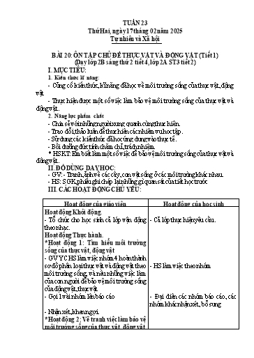Giáo án Tự nhiên và Xã hội 2 - Tuần 23 - Năm học 2024-2025