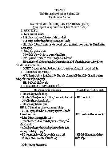 Giáo án Tự nhiên và Xã hội 2 - Tuần 25 - Năm học 2024-2025