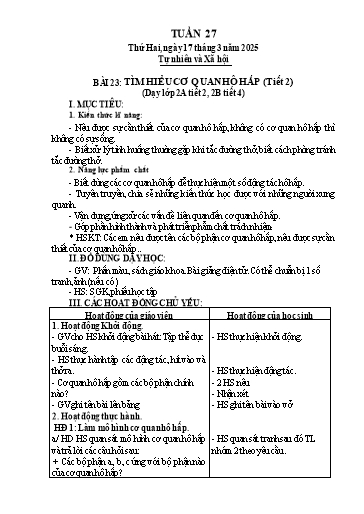Giáo án Tự nhiên và Xã hội 2 - Tuần 27 - Năm học 2024-2025