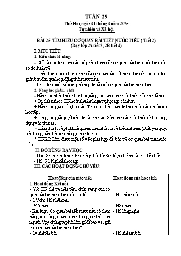 Giáo án Tự nhiên và Xã hội 2 - Tuần 29 - Năm học 2024-2025