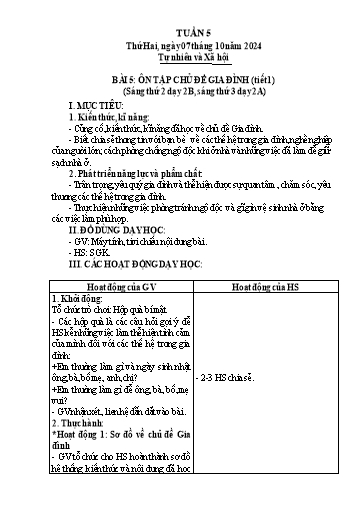 Giáo án Tự nhiên và Xã hội 2 - Tuần 5 - Năm học 2024-2025