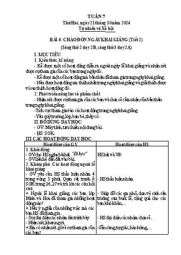 Giáo án Tự nhiên và Xã hội 2 - Tuần 7 - Năm học 2024-2025