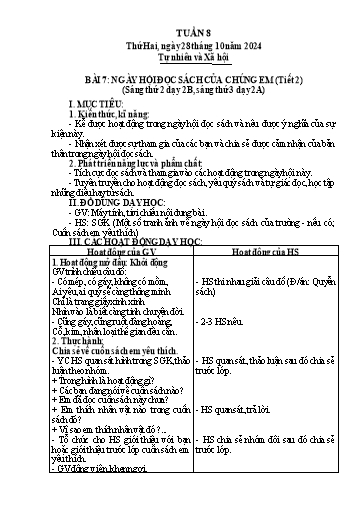 Giáo án Tự nhiên và Xã hội 2 - Tuần 8 - Năm học 2024-2025