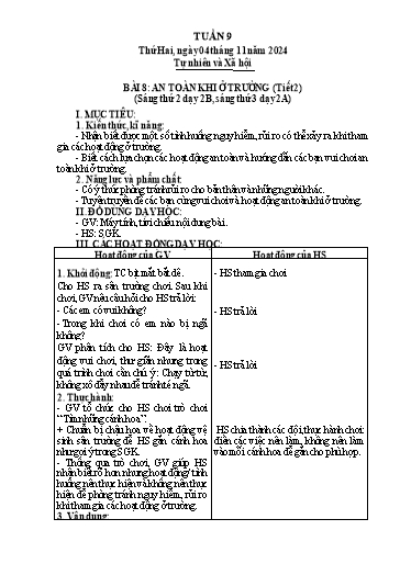 Giáo án Tự nhiên và Xã hội 2 - Tuần 9 - Năm học 2024-2025