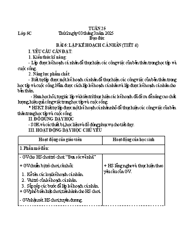 Giáo án Tự nhiên và Xã hội + Đạo đức Lớp 1+5 (Kết nối tri thức) - Tuần 25 - Năm học 2024-2025